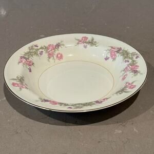 Eggshell Nautilus Floral Bowl Pink Roses Gold Trim USA 8.5” Vintage